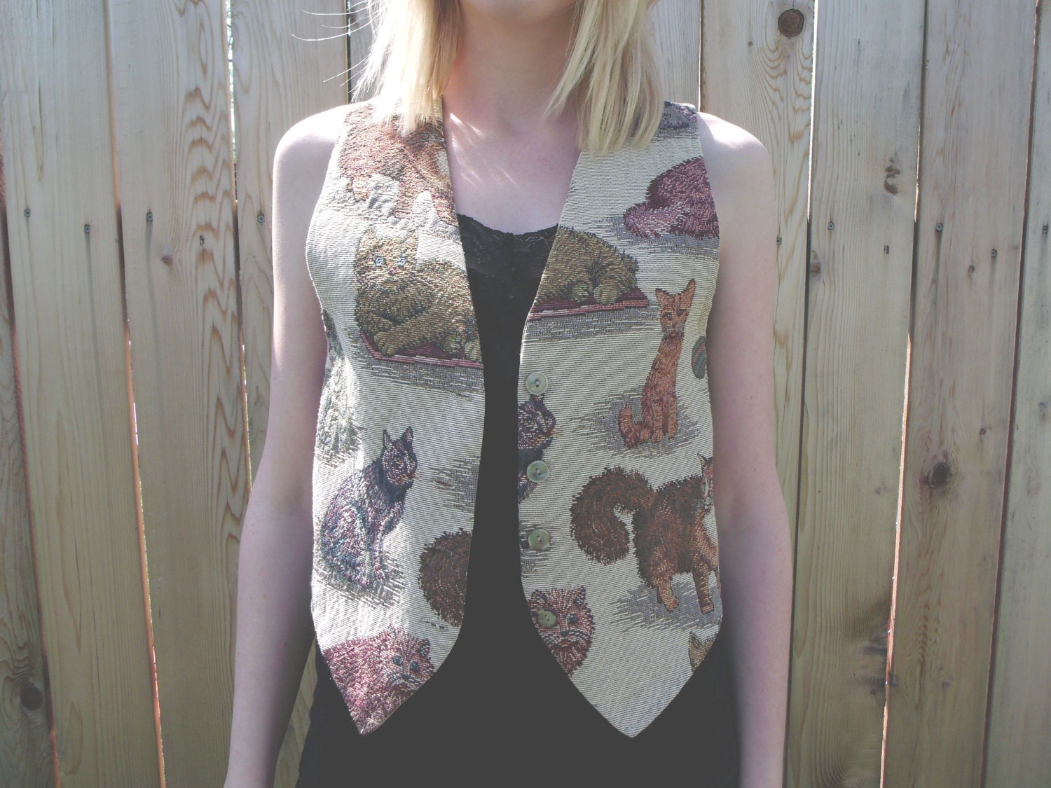 Vintage Cat Lady Vest - Size Medium