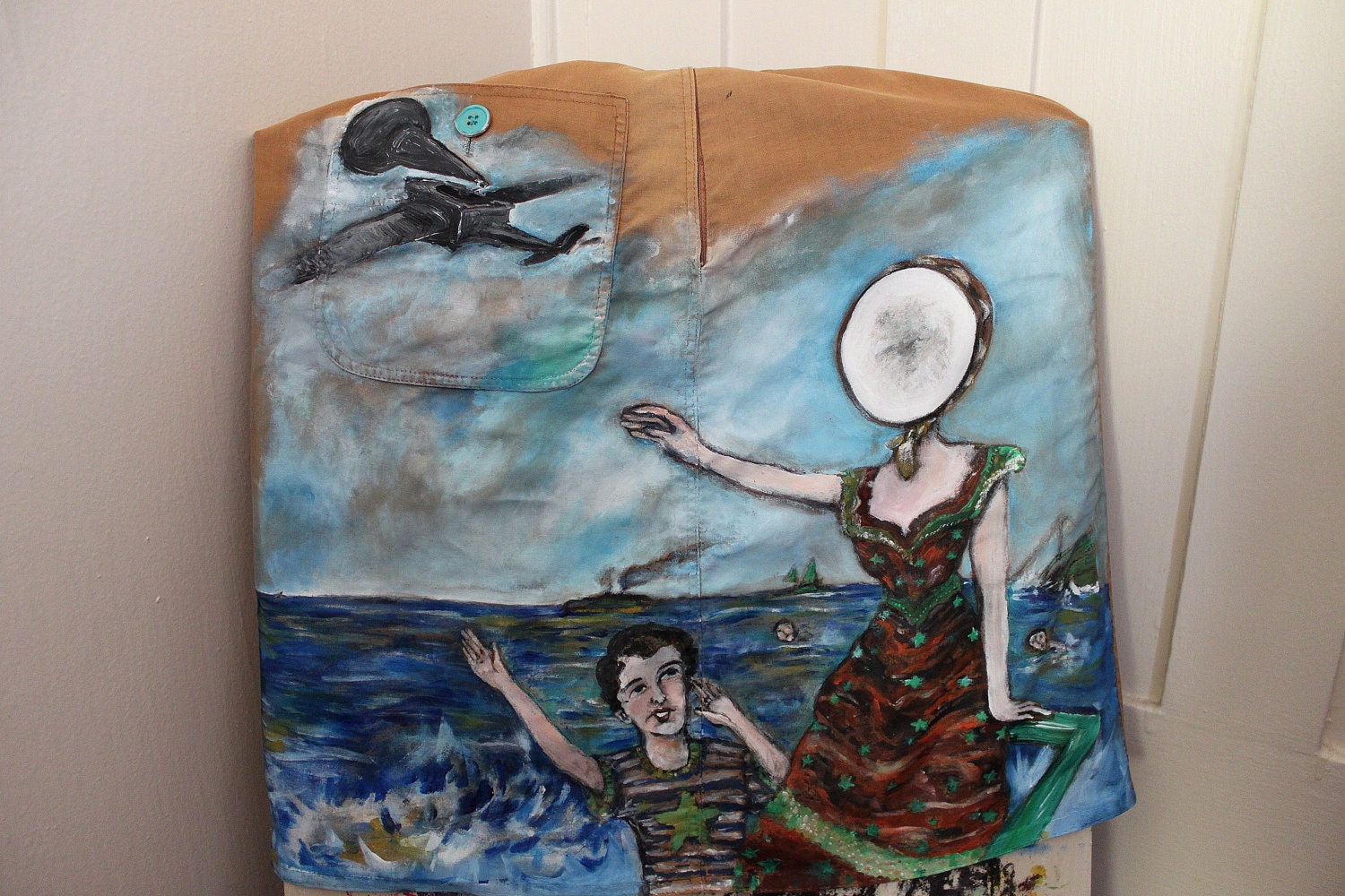 Neutral Milk Hotel: in the aeroplane over the sea - Hand-Painted on a high waist Calvin Klein skirt