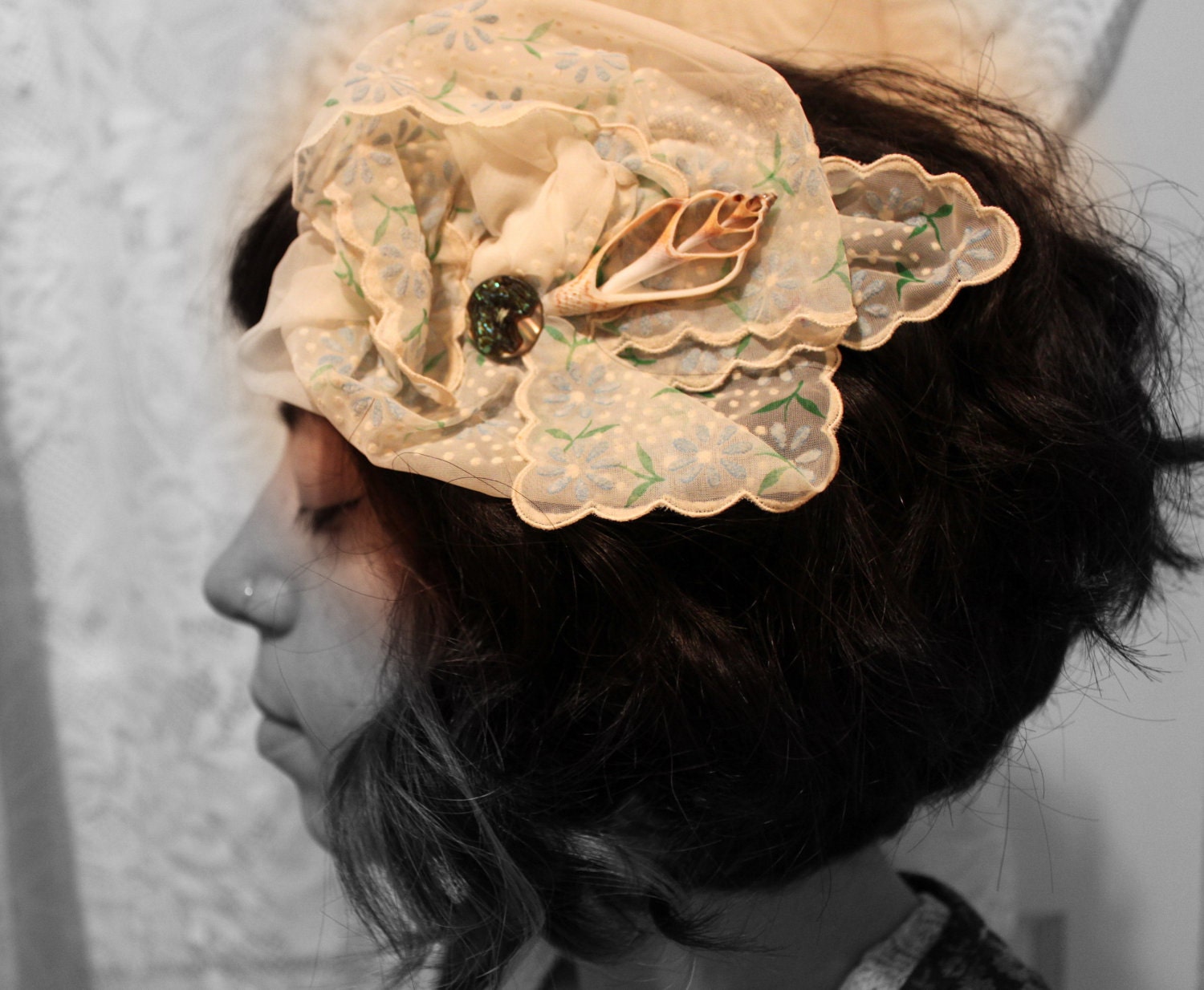 Powder Blue, Seashell & Abalone Cocktail Hat