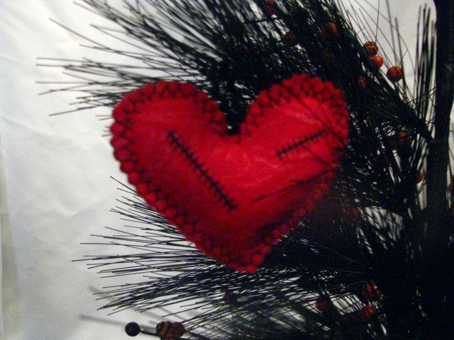 Broken Heart with Sutures (Red) ......Ornament /  Folkart / Keychain / Backpack Pull