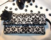 Beautiful  Damask Foldover Clutch-w/ detachable silk flower- Bridesmaid Clutch Bag
