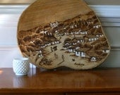 Vintage Wall Art. Home Decor. Tree Trunk Burn Drawing. Geography. Nature. Minimalist. Handmade. Landsape. Village. Traveler. RhapsodyAttic.