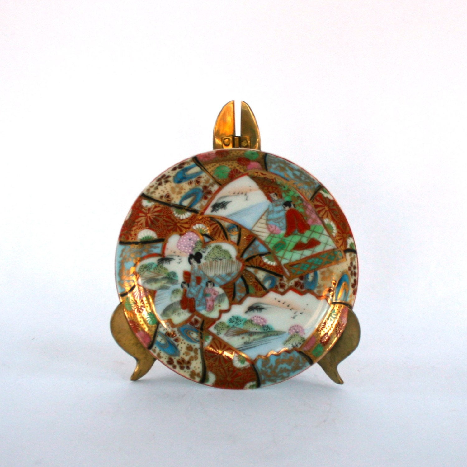 Vintage Chinoiserie Plate. Wall Plate. Dish. Hand Painted. Red. Gold. Turquoise. Blue. Interior Design. Soap Dish. Rhapsody Attic on Etsy.
