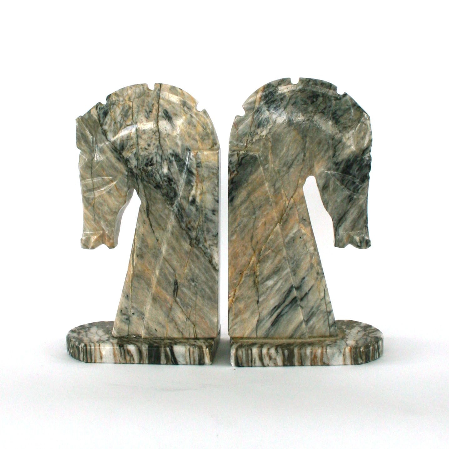 Vintage Gray Marble Horse Head Bookends. Pair. Solid. Rock. Geology. Grey. Hollywood Regency. Men Centric. White. Wedding Gift. Vestiesteam.