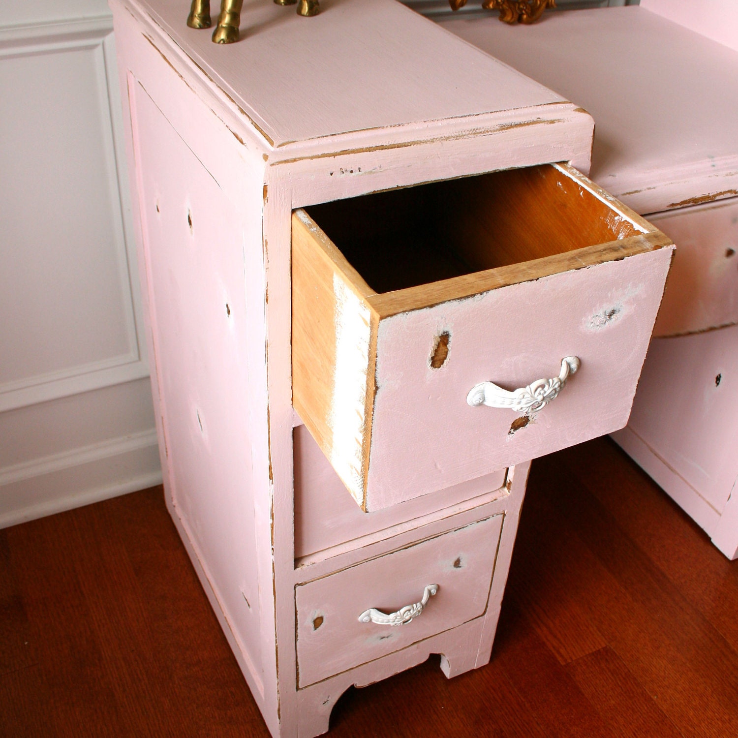 Pink Vintage Vanity Desk. Bohemian Chic. Boudoir. Shabby Chic. Boho. Girls Bedroom. Pastel Pink. Cottage. Little Girl Easter Birthday.