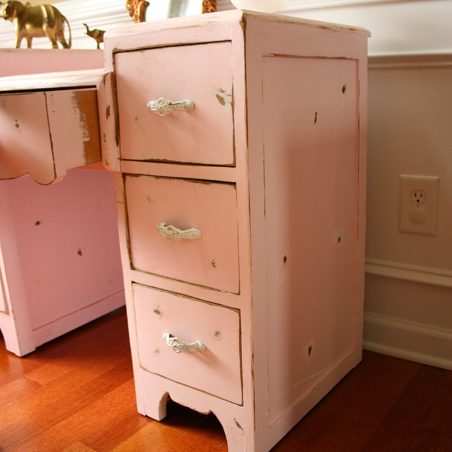 Pink Vintage Vanity Desk. Bohemian Chic. Boudoir. Shabby Chic. Boho. Girls Bedroom. Pastel Pink. Cottage. Little Girl Easter Birthday.