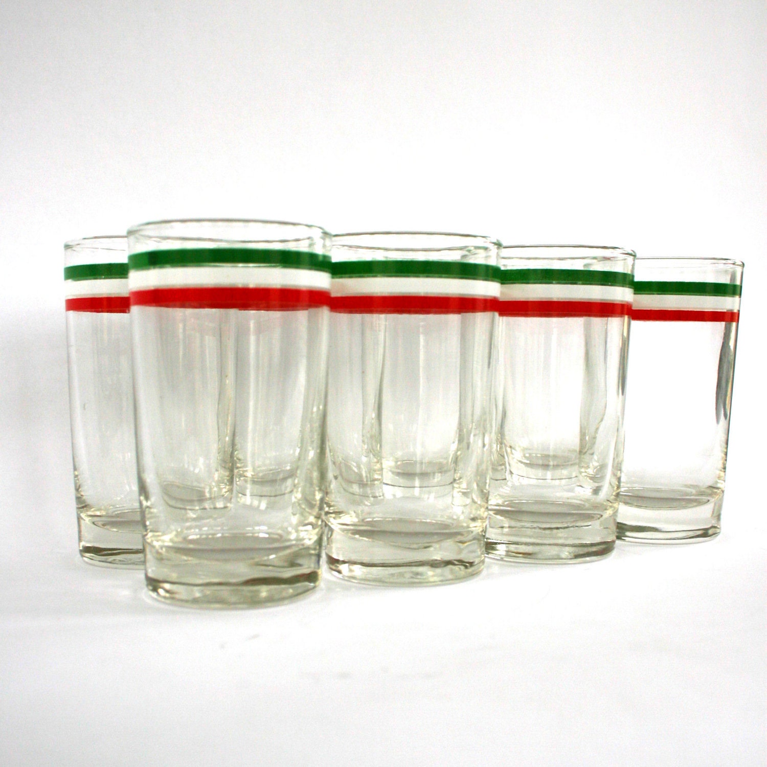 Christmas Glassware Christmas Glasses Vintage Barware Red Green Candy Cane Stripes Holiday Party Decor Cocktail Glasses Bar Cart Accessories