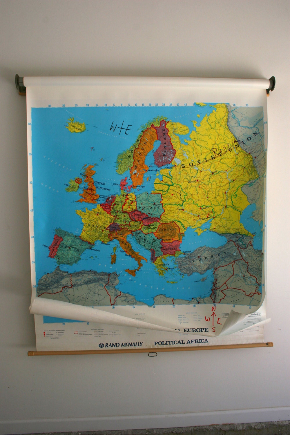 5 in 1 Vintage Classroom Wall Map. Large Vintage Paper Map. World Map. Pull Down. Oversized. Rand McNally. Vintage Map. Geography.