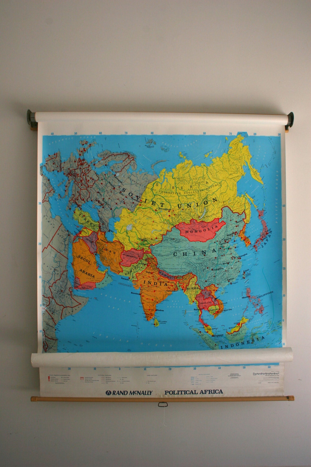 5 in 1 Vintage Classroom Wall Map. Large Vintage Paper Map. World Map. Pull Down. Oversized. Rand McNally. Vintage Map. Geography.