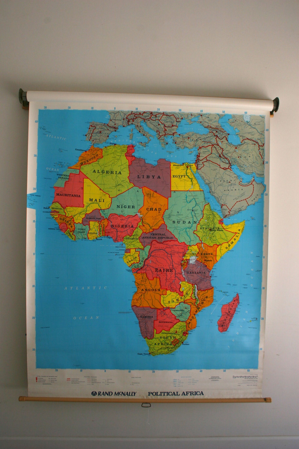 5 in 1 Vintage Classroom Wall Map. Large Vintage Paper Map. World Map. Pull Down. Oversized. Rand McNally. Vintage Map. Geography.