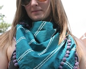Scarf: Light weight Blue and Purple PomPom scarf
