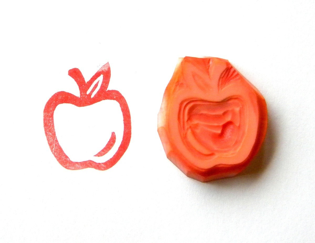 Apple hand carved rubber stamp