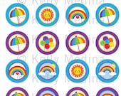 Rainbow  Blue and Purple - 1.5 inch Circle Digital Collage Sheet - Commercial use for Cupcake Toppers, Magnets, Paper Crafts and Products