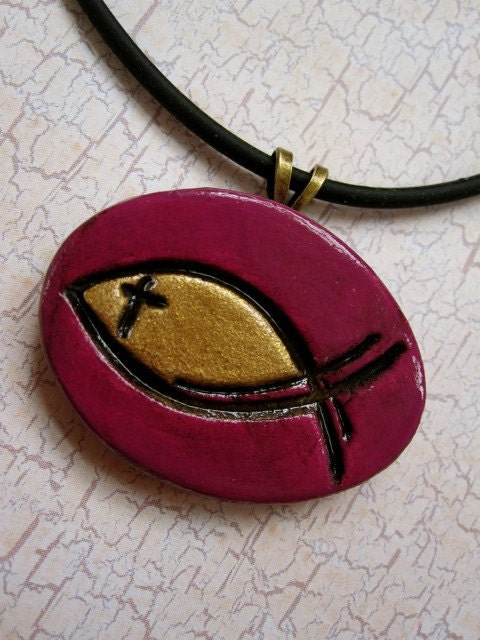 Easter purple ichthus necklace