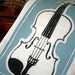 Tea Towel. Fiddle or Violin. Light Blue and Gray. Hand Screen Printed.