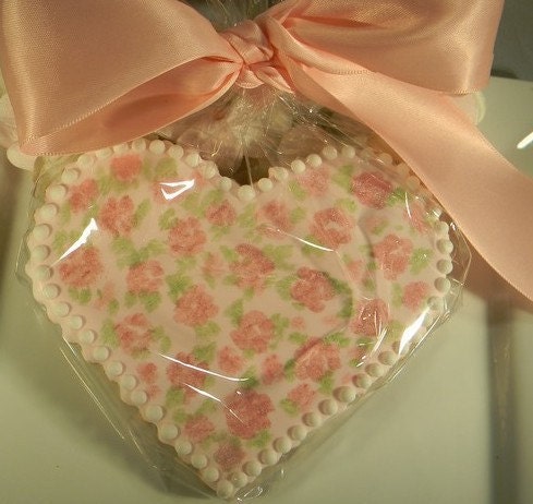 Painted Roses Heart Cookie Favors  Dessert Tables  Wedding Favors