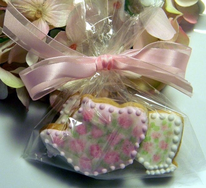 One Dozen Teapot Teacup Teaparty Favors  Painted Roses  Three cookies in each favor