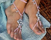 BRIDAL BAREFOOT sandals PINK Beach wedding kundalini Crochet sandals beaded foot jewelry Anklets made to order