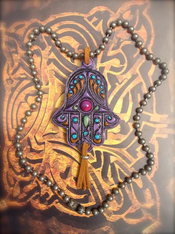 reserved for Mary M. HAMSA hand NECKLACE gypsy protective jewelry ball chain statement necklace hippie bohemian hand made unique