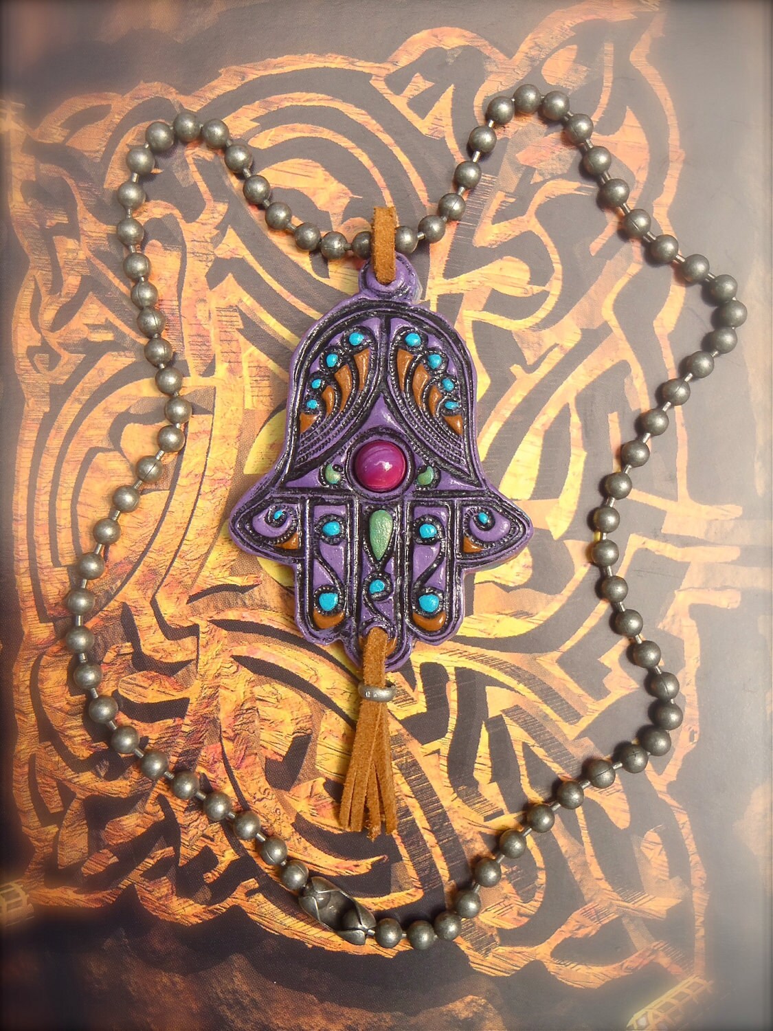 reserved for Mary M. HAMSA hand NECKLACE gypsy protective jewelry ball chain statement necklace hippie bohemian hand made unique
