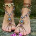 HULA HOOPING BAREFOOT sandals mustard yellow Brown belly dance yoga sole less sandals beach sandals foot jewelry Bohemian shoes