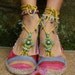 variegated PEA GREEN BAREFOOT sandals yellow crochet beaded sole less shoes beach wedding, bohemian gypsy shoes, photo shoot props
