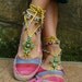 variegated PEA GREEN BAREFOOT sandals yellow crochet beaded sole less shoes beach wedding, bohemian gypsy shoes, photo shoot props
