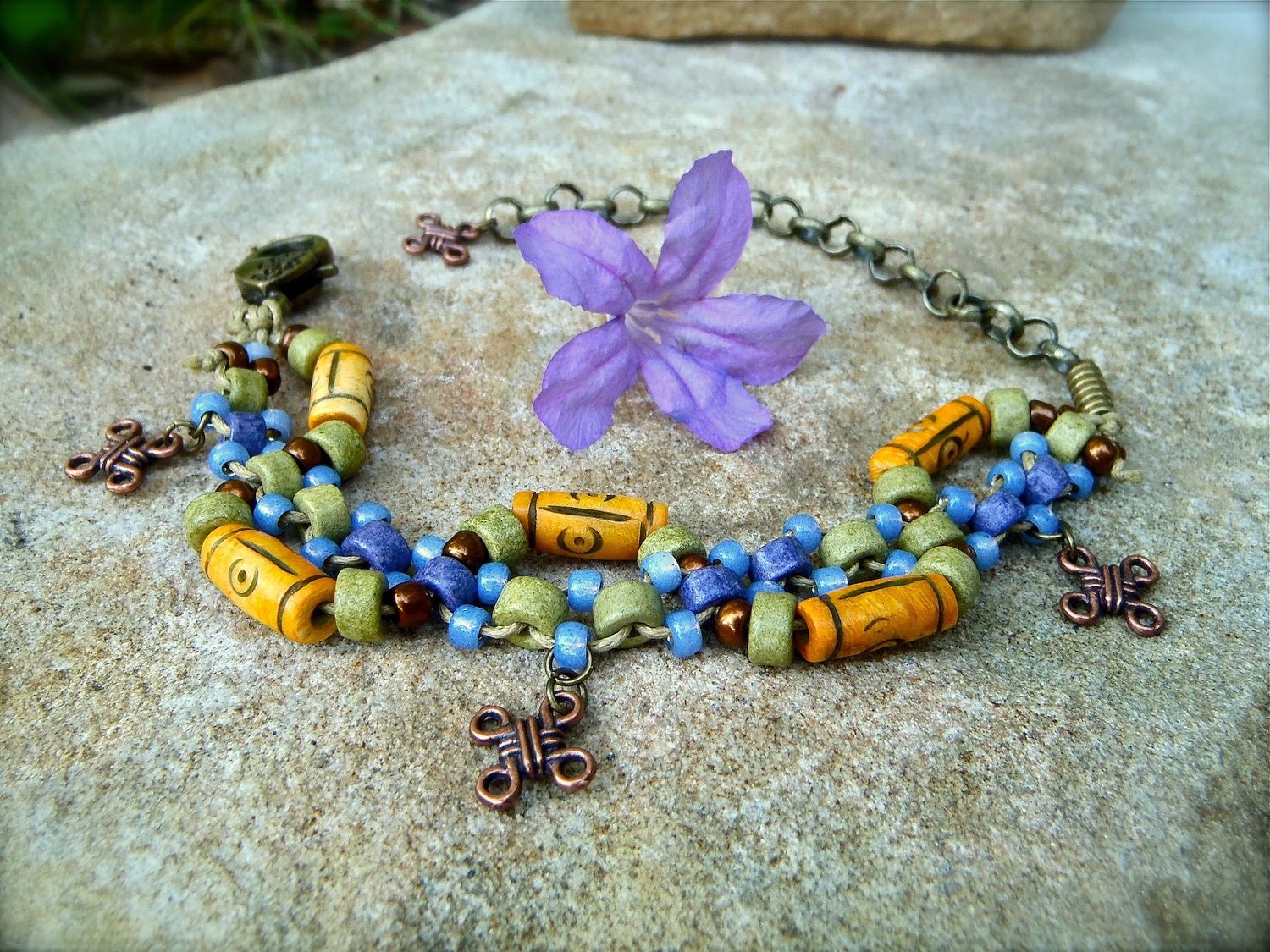 TRIBAL ethnic bone BRACELET anklet charm anklet beadweaving HIPPIE stackable anklet for barefoot sandals slave anklets yoga jewelry