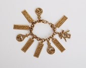 Vintage 60s Gold Metal Oriental Charm Bracelet