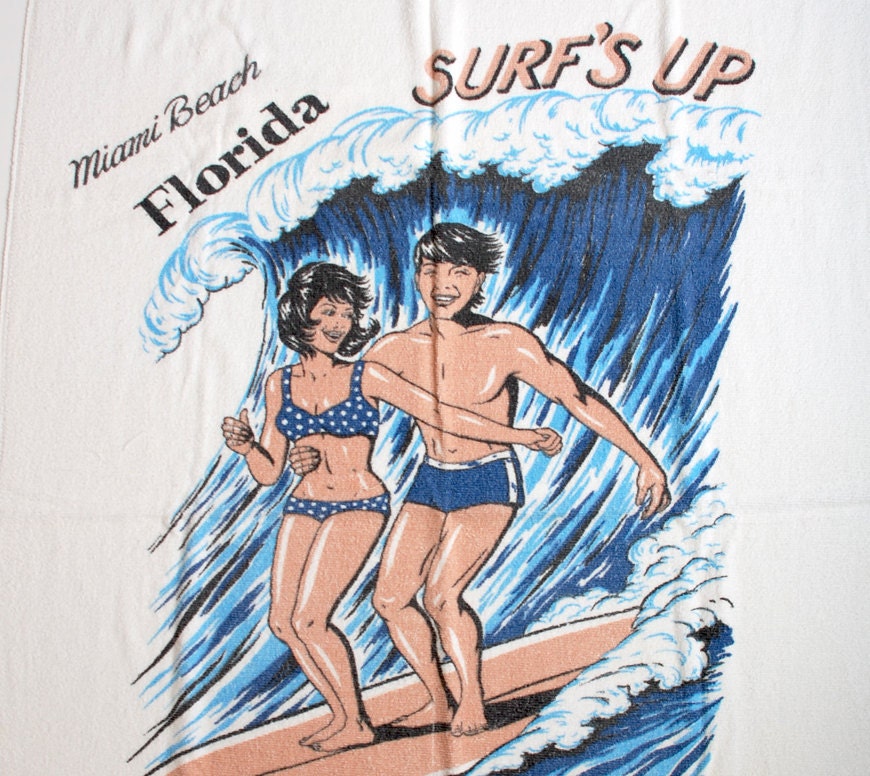 Vintage 60s Surfer Print Terry Beach Towel