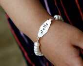 Personalized hand stamped sterling silver and pearl bracelet for baby - toddler - girls