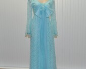Vintage 1960 to early 1970  Prom Dress Robin Egg Blue Lace