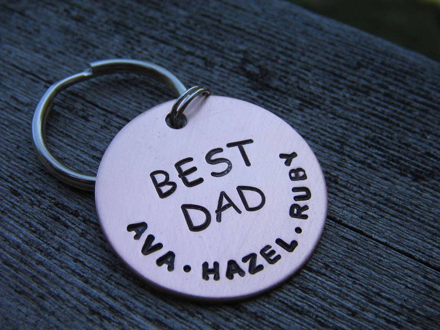Copper Keychain - Personalized Hand Stamped with Dad, Papa, Mom, children, grandchildren, or a phrase, scripture, ect.