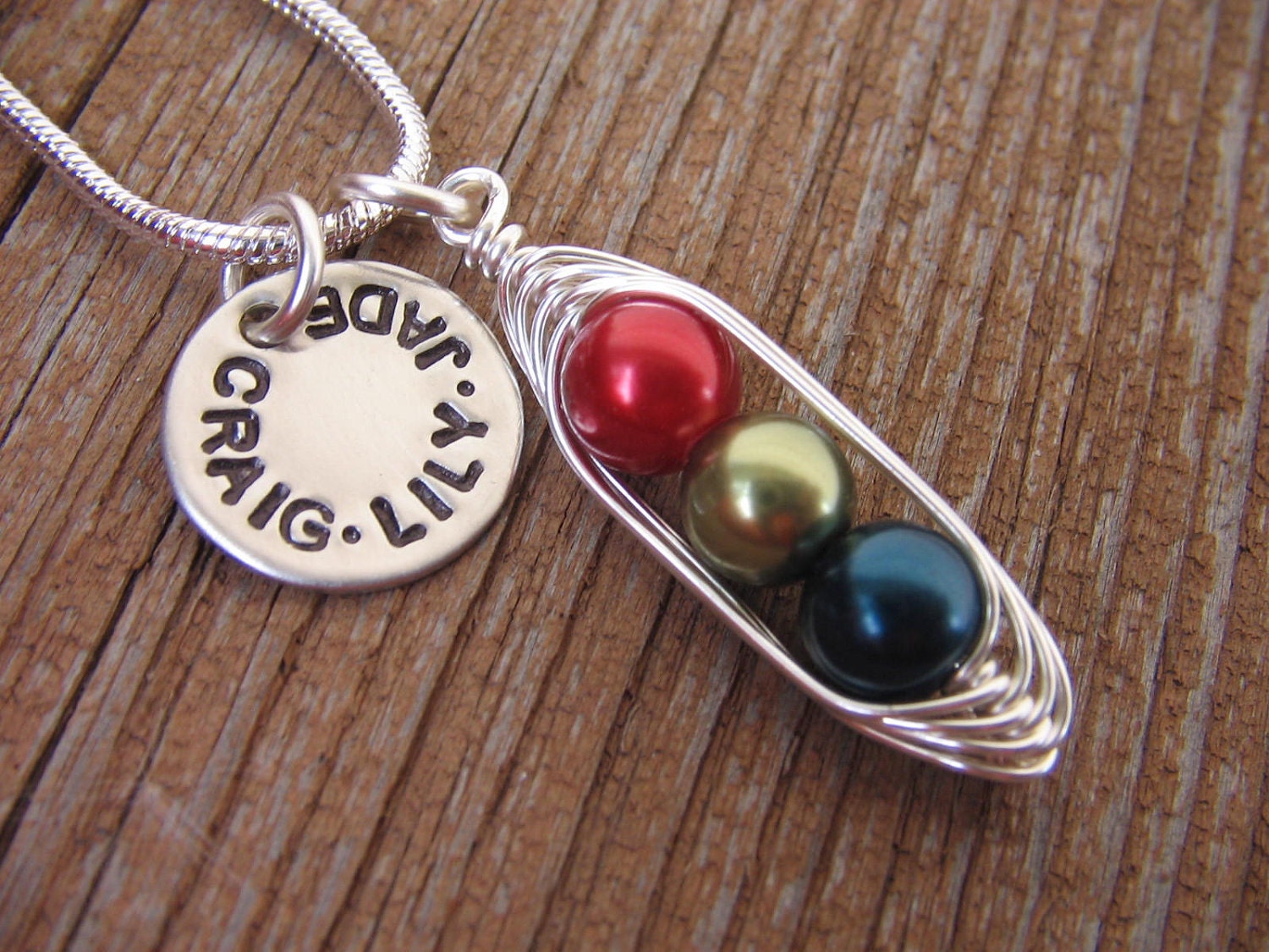 Mommy necklace (24 color options) you choose two, three, four, or five Peas in your Pod.