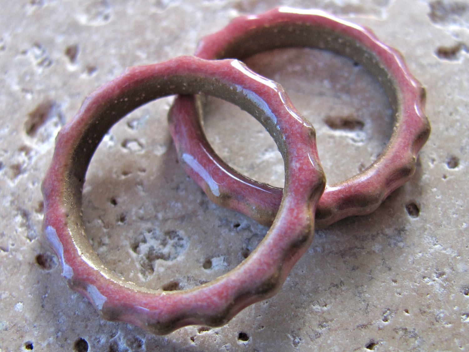 Victorian Pink Gear Links - Handmade Ceramic Links