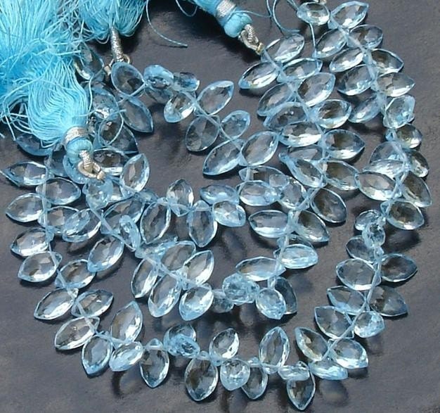 30 Pieces Of AAA Quality BLUE TOPAZ Faceted Marquise Shape Briolettes, Gorgeous Quality 9-10mm Long