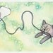 SALE Original Watercolour Painting Cat with Toy- Magellan's Crazyegg