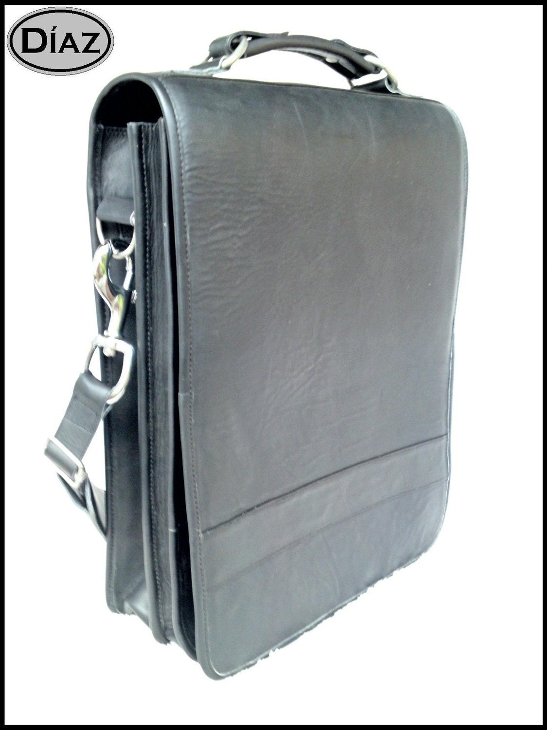 DIAZ Large Geunine Leather Messenger Satchel / Backpack Laptop Bag in Florencia Black - (17in MacBook Pro) - Free Shipping -