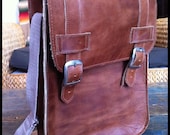 DIAZ Leather Messenger Satchel / Pouch for iPad in Crazy Horse Tanned Brown - Free Monogramming -