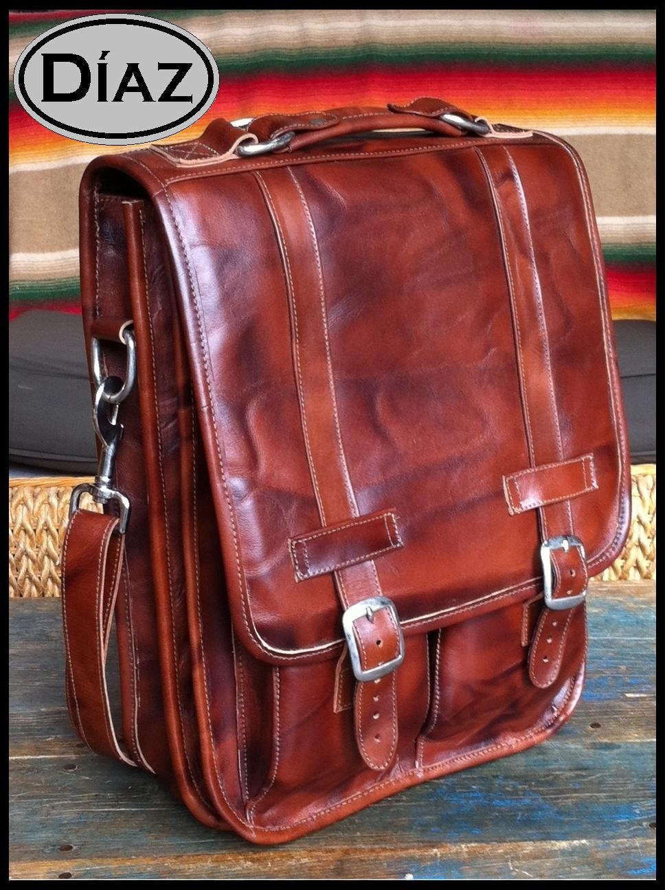 Medium Geunine Leather Messenger Satchel / Backpack Laptop Bag in Antique Light Brown - (15in MacBook Pro) - Free Shipping -
