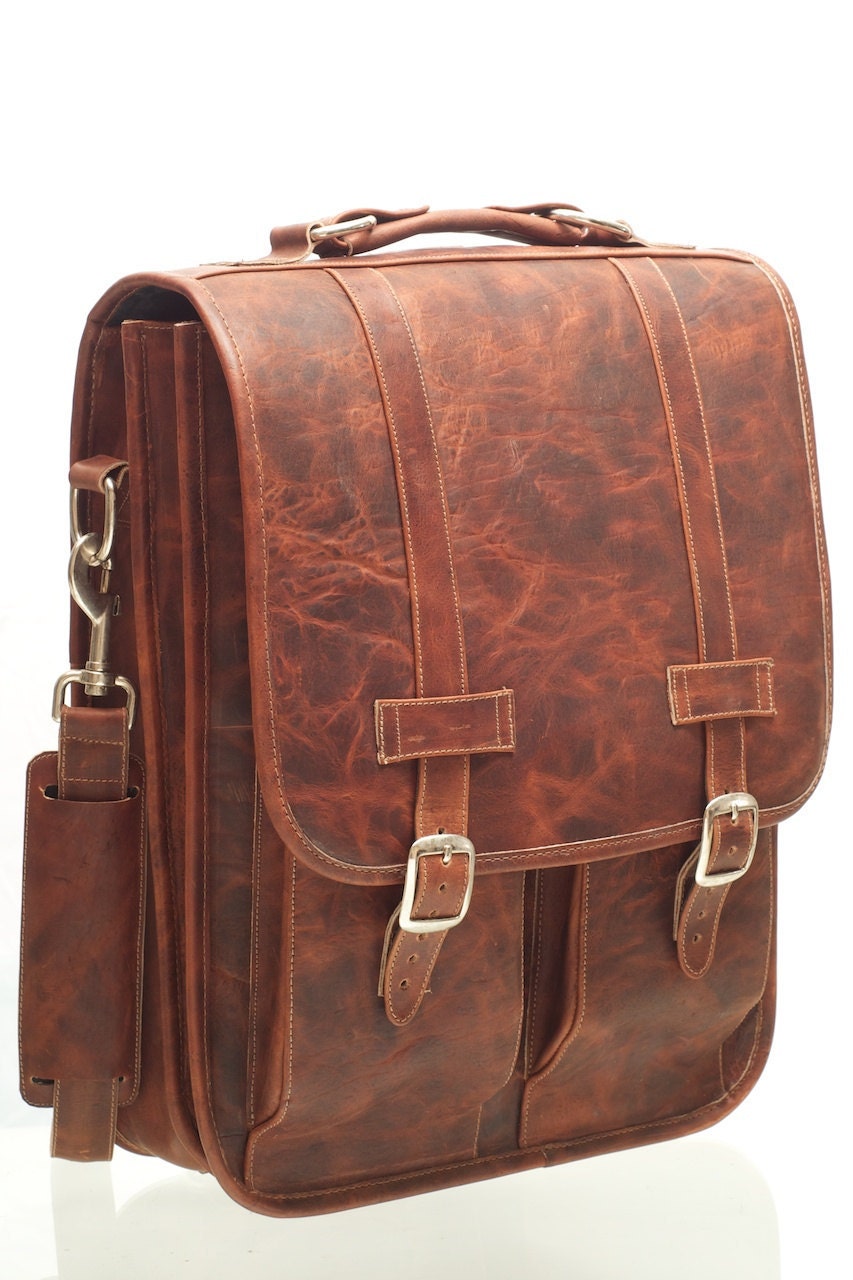 DIAZ Large Geunine Leather Satchel / Backpack Laptop Messenger Bag Briefcase in Crazy Horse Dark Brown - (17in MacBook Pro) - Free Shipping