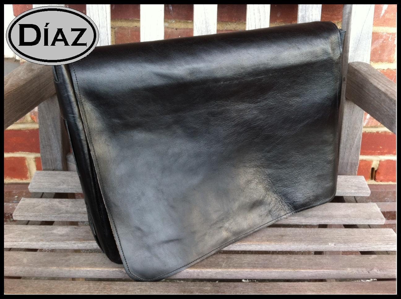 DIAZ Large Cross Body / Shoulder Genuine Leather Messenger Bag / Satchel in Florencia Black - Free Monogramming -