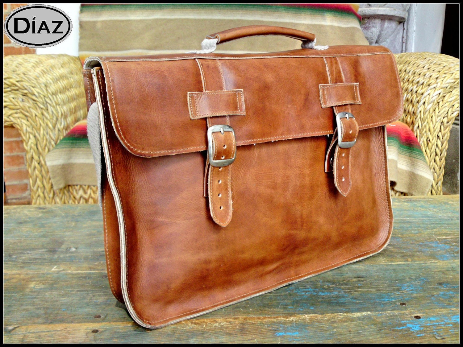 DIAZ Medium Leather Briefcase / Laptop Bag  in Crazy Horse Tanned Brown - (15in MacBook Pro) - Free Monograming  -