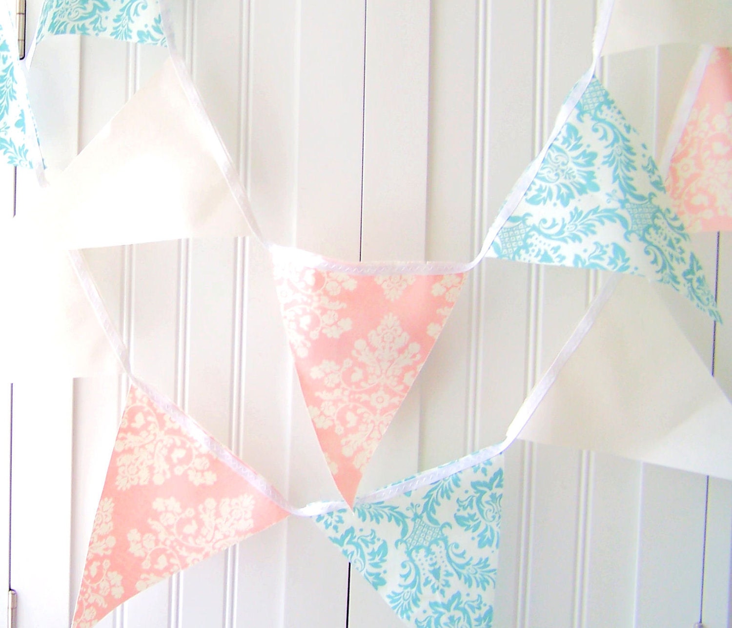 9 Feet Pretty Party Banner, Bunting, Pastel Pink and Blue with Cream, Photo Prop, Wedding Decor, Baby Nursery Decor, Birthday Party