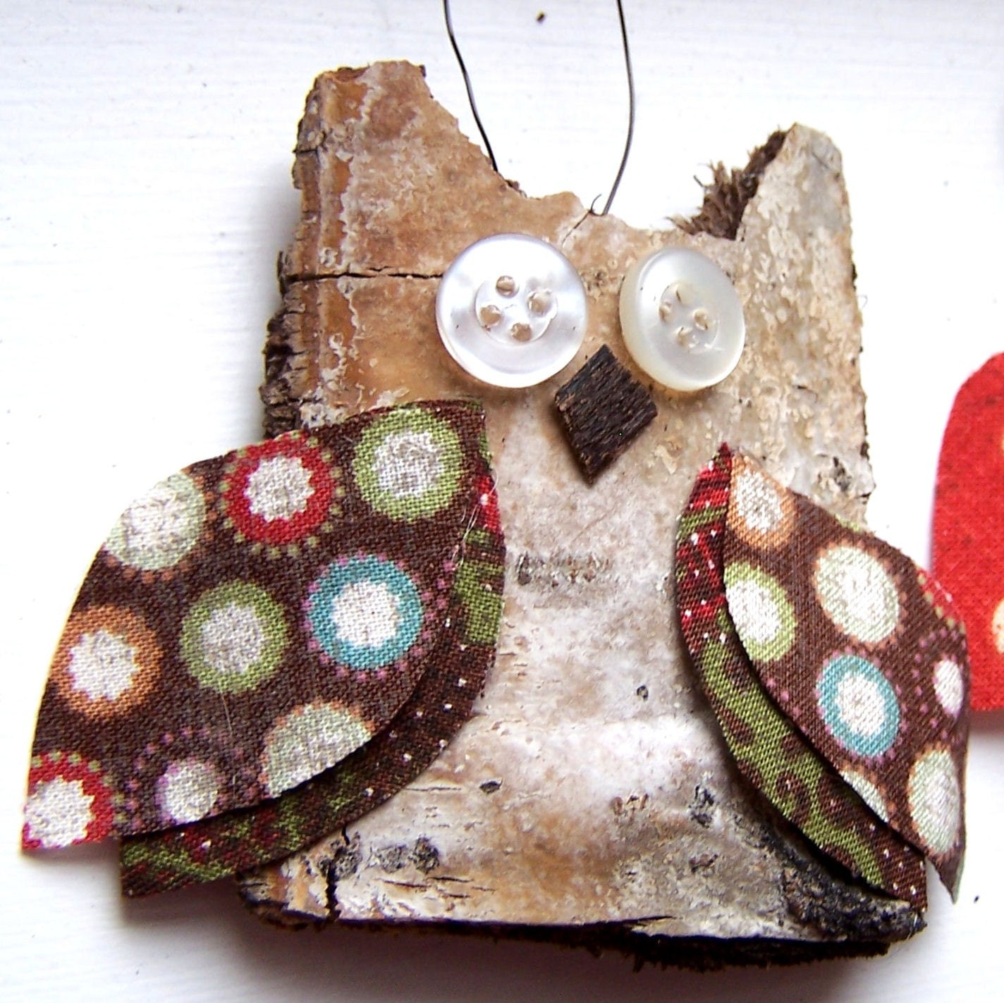 RUSTIC RED Tree Bark Owl ORNAMENTS Set of THREE