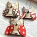 RUSTIC RED Tree Bark Owl ORNAMENTS Set of THREE