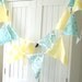 9 Feet of Banner, Bunting Flags in Aqua Blue Damask and Vintage Sunshine Yellow Gingham, Wedding Decor, Baby Nursery Decor