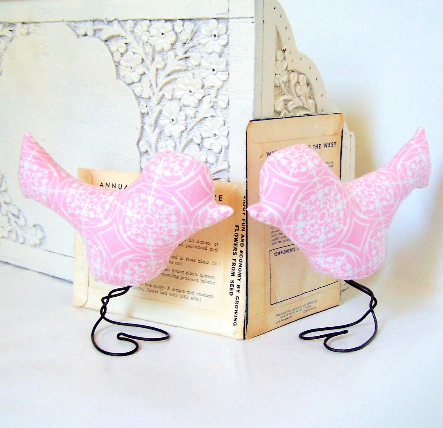 Wedding Cake Topper Love Birds in Pastel Pink Flowers and Circles, Spring, Summer Wedding, Wedding Gift, Baby Nursery