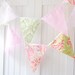 9 Feet Party Banner, 21 Flag Bunting, Cottage Pastels Pink Gingham, Green Damask, White, Yellow Paisley, Wedding Decoration