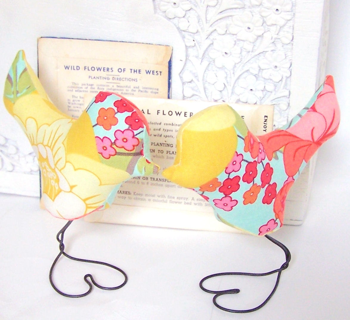 Wedding Cake Topper Love Birds, Meadow Sweet Aqua Blue, Yellow, Orange,Pink and Green Flowers, Spring Wedding, Wedding Gift